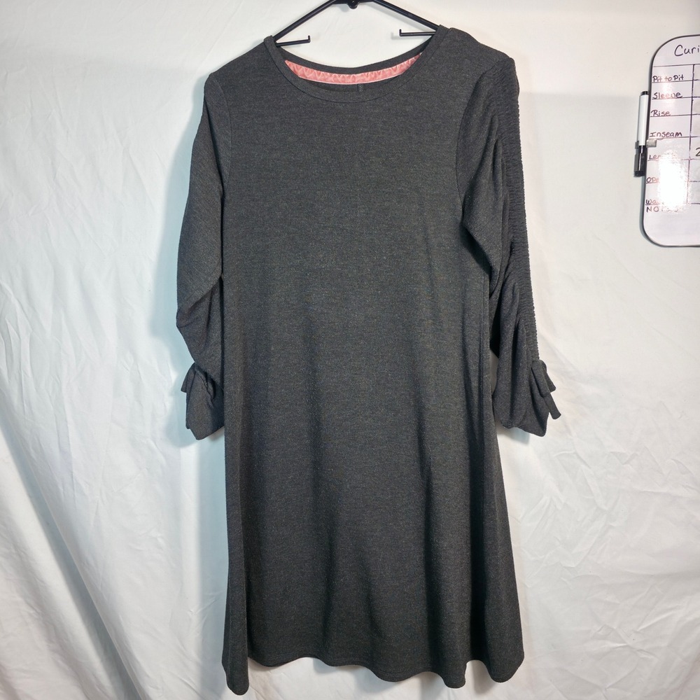 Knit Dress Women M Gray Excellent Ruched Tie Sleeve A-Line